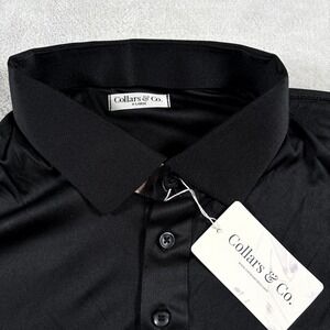 Collars & Co Polo Shirt Mens XL Black 4 Way Stretch Moisture Wicking Side Slit